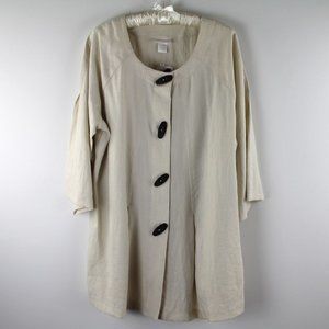 Soft Surroundings Beige Oval Brown Button Front Scoop Neck Tunic Top 1X NWT